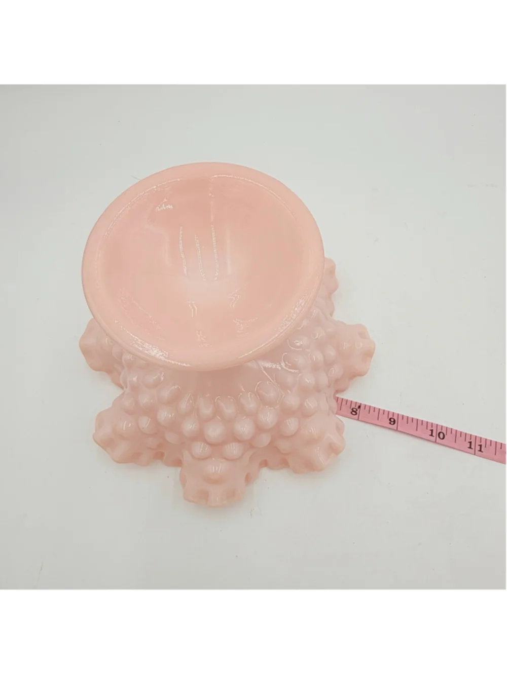 Rare FENTON Rose Pastel Pink HOBNAIL Milk Glass Ruffled Compote 3920 1954